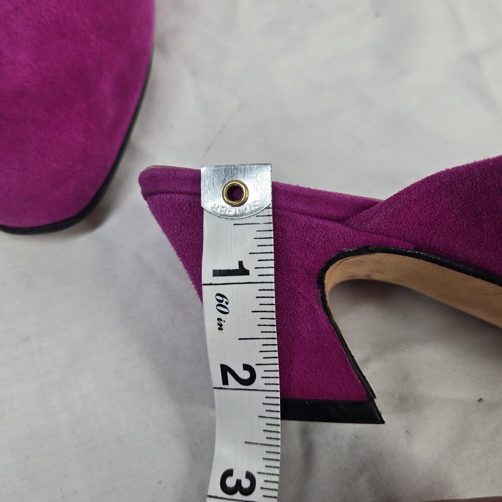 Vintage Jacques Levine Couture Suede Mules Fuchsia Pink Kitten Heels 8.5 B - Picture 5 of 11